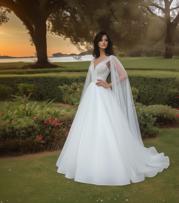 Gyönyörű tejorganzából készült menyasszonyi ruha.