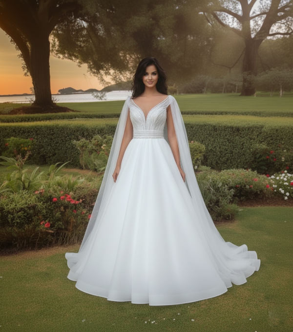 Gyönyörű tejorganzából készült menyasszonyi ruha.