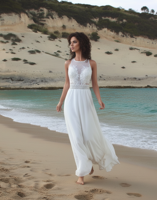 magasított nyakú chiffon menyasszonyi ruha