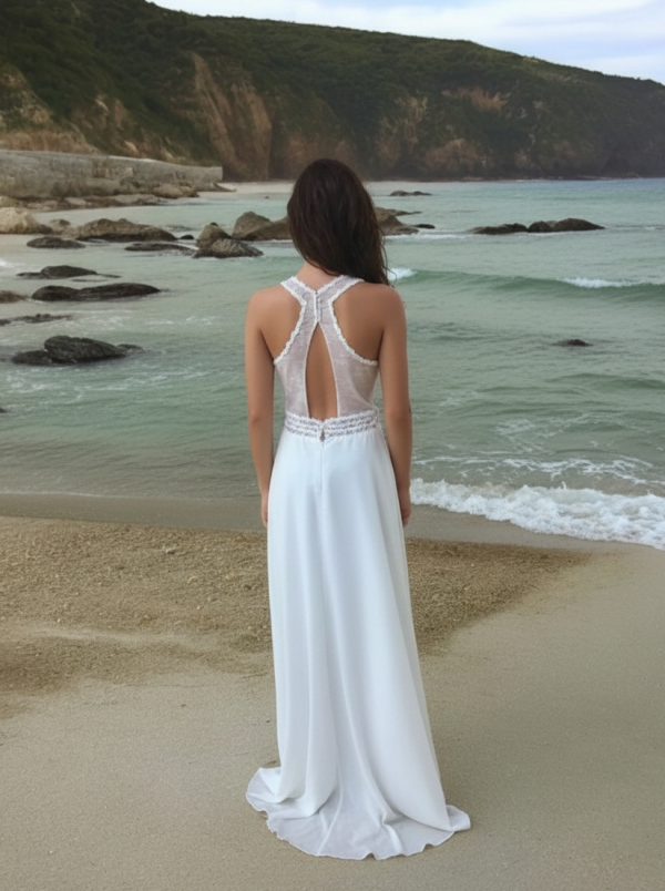 magasított nyakú chiffon menyasszonyi ruha