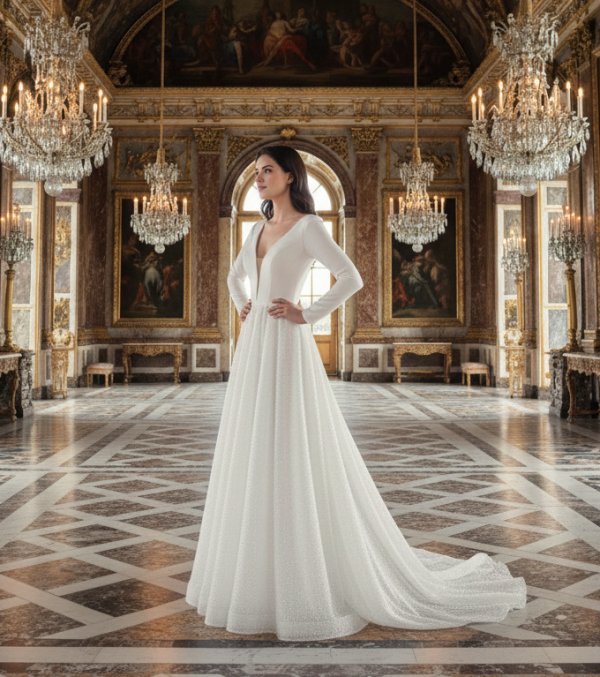 Tört fehér hosszú ujjas menyasszonyi ruha