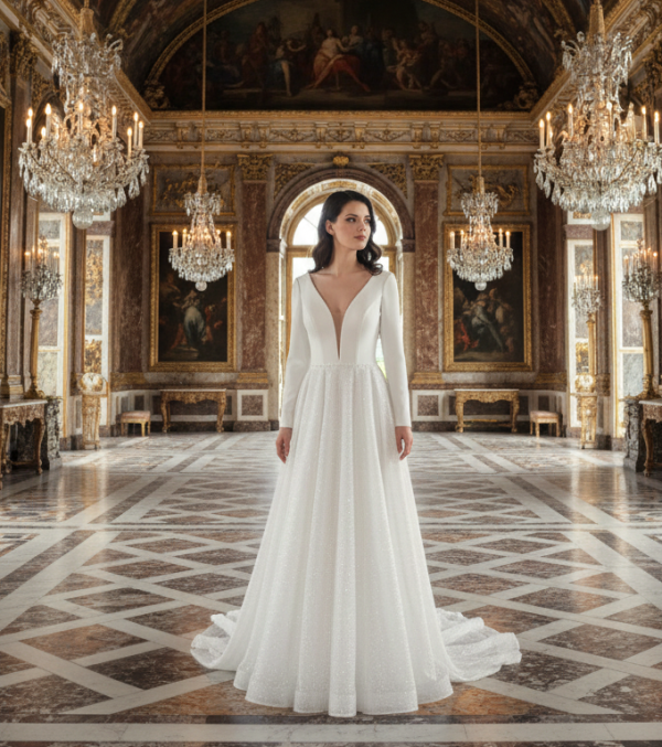 Tört fehér hosszú ujjas menyasszonyi ruha