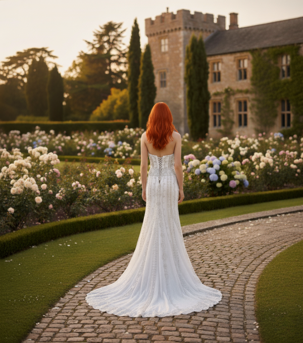 Magas nyakú sellő menyasszonyi ruha