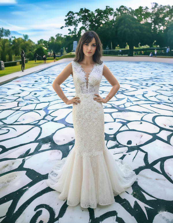 Nude 3d virágos sellő menyasszonyi ruha