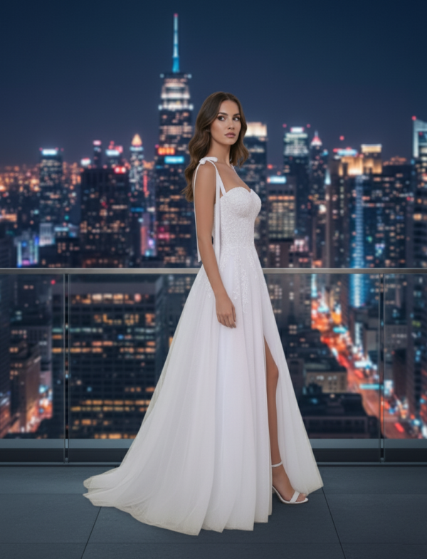 Hasított hófehér menyasszonyi ruha