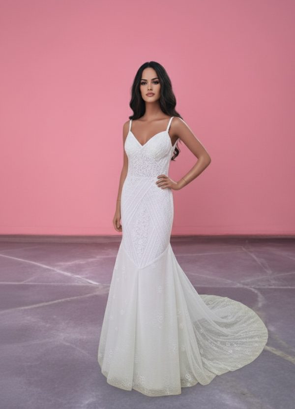 Tejfehér pamutcsipke sellő menyasszonyi ruha