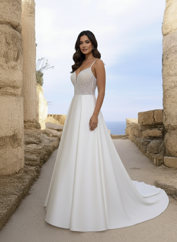 A-vonalú szatén menyasszonyi ruha