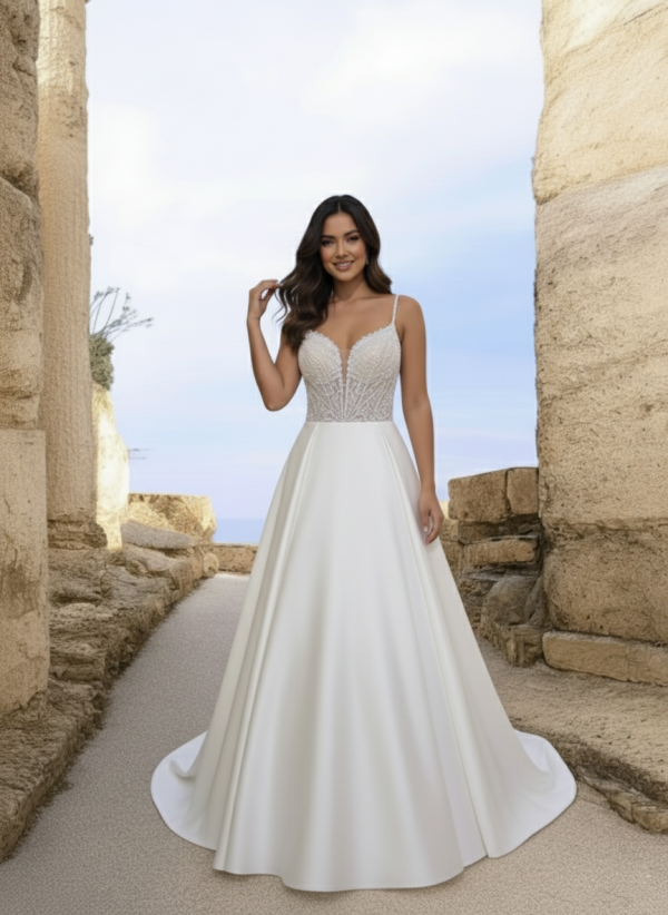 A-vonalú szatén menyasszonyi ruha