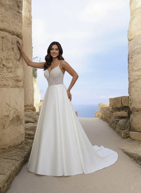 A-vonalú szatén menyasszonyi ruha