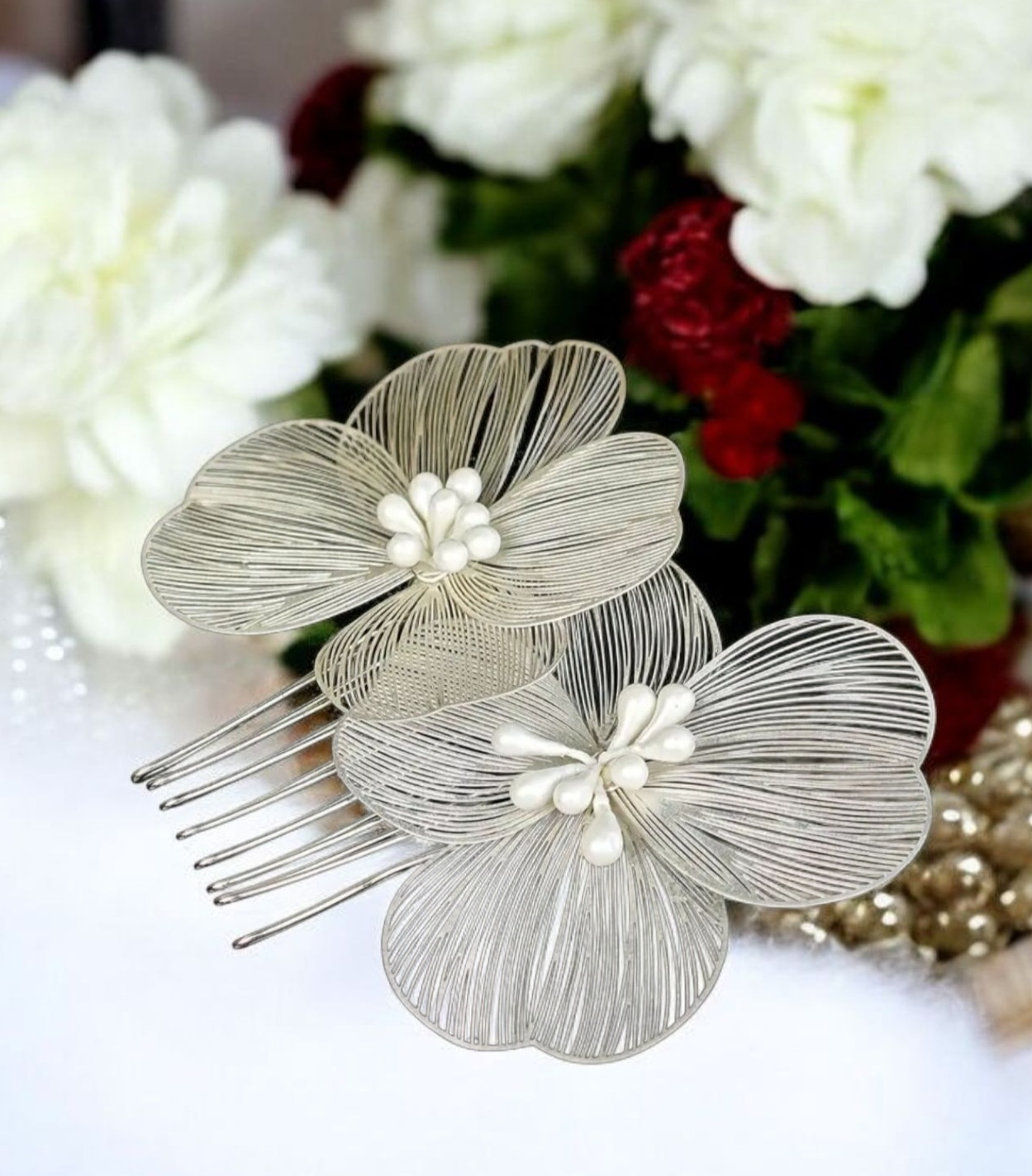 Virágos menyasszonyi fejdísz