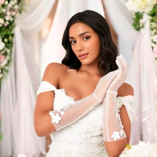 Virágos menyasszonyi kesztyű