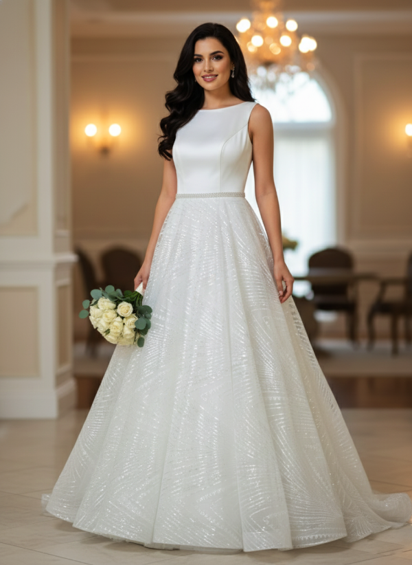 Csillogó zárt menyasszonyi ruha