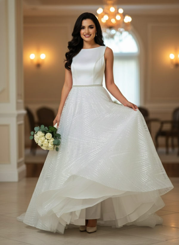 Csillogó zárt menyasszonyi ruha