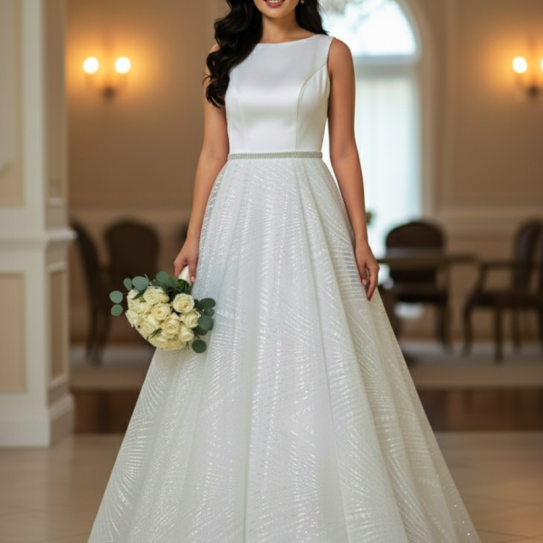 Csillogó zárt menyasszonyi ruha