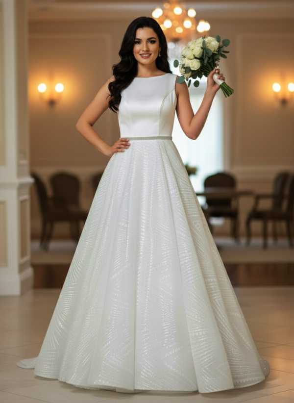 Csillogó zárt menyasszonyi ruha