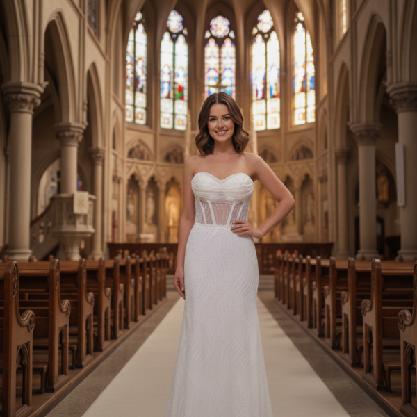 Gyönyörű klasszikus mégis modern esküvői ruha