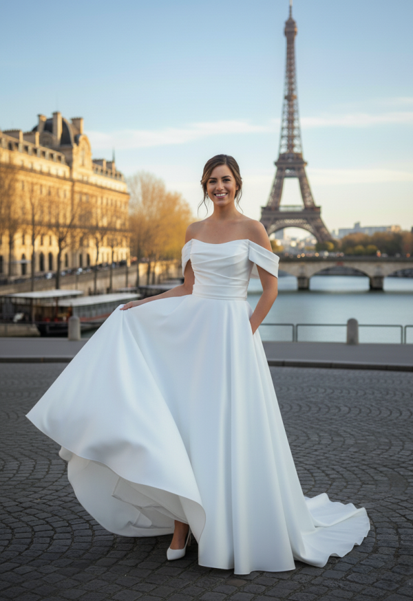 hercegnős A-vonalú esküvői ruha