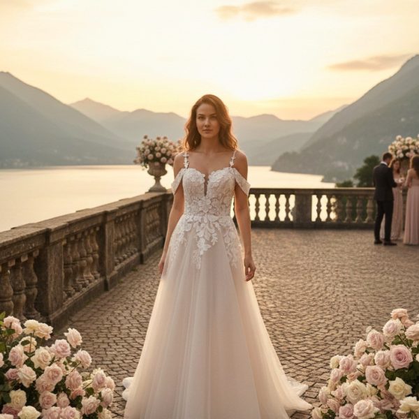 Romantikus  A-vonalú menyasszonyi ruha