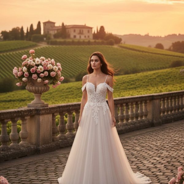 Romantikus és hercegnős stílusú menyasszonyi ruha