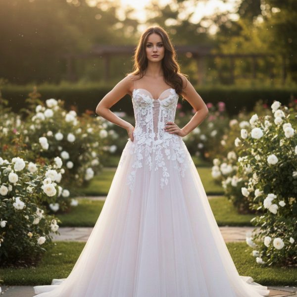Romantikus és modern A-vonalú esküvői ruha