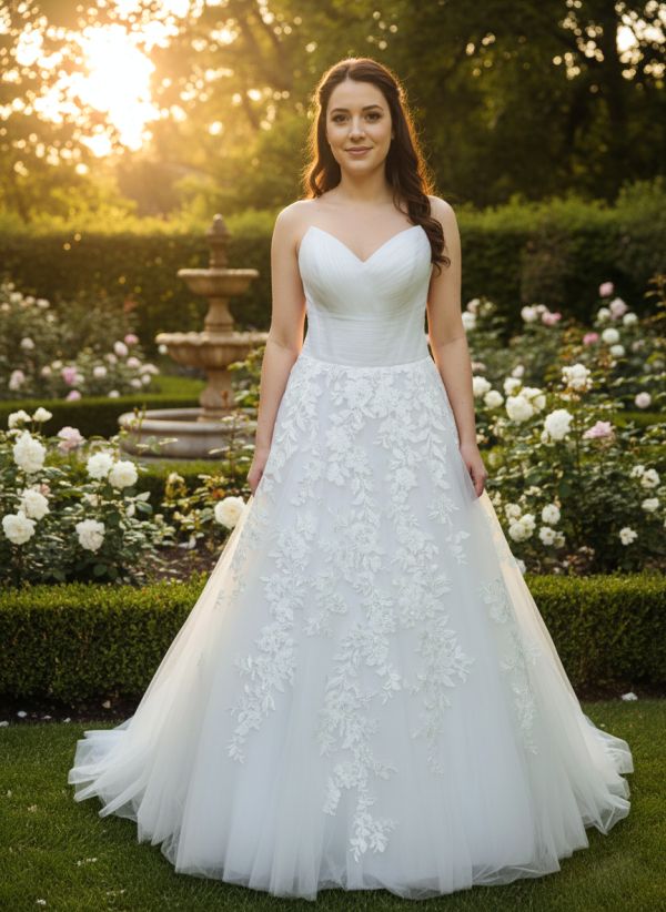 Hófehér csipkés menyasszonyi ruha