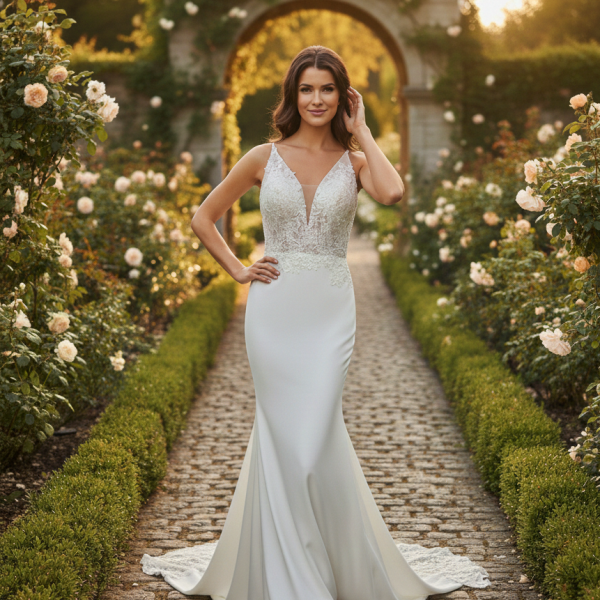 Karcsúsított alakkövető esküvői ruha