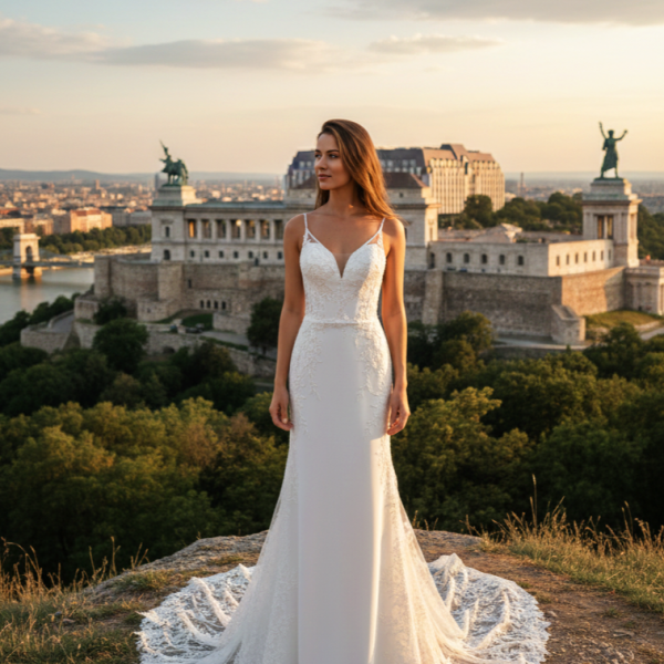 Tört fehér csipkés sellő menyasszonyi ruha