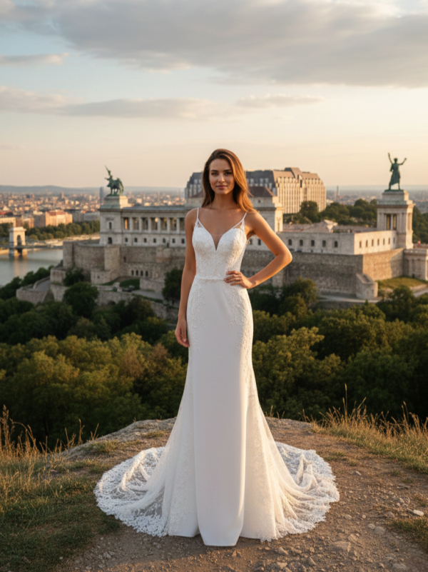 Tört fehér csipkés sellő menyasszonyi ruha