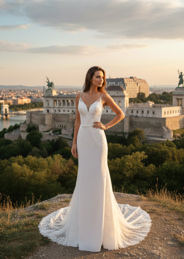 Tört fehér csipkés sellő menyasszonyi ruha