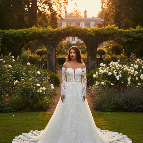 Tört fehér csipke menyasszonyi ruha