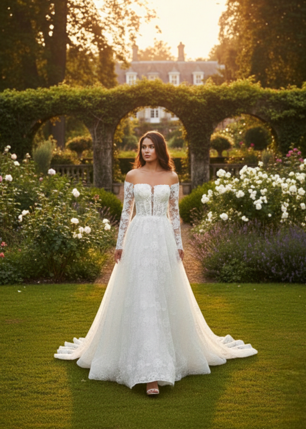 Tört fehér csipke menyasszonyi ruha