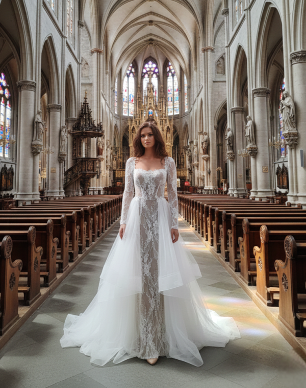 2 részes pamutcsipke menyasszonyi ruha