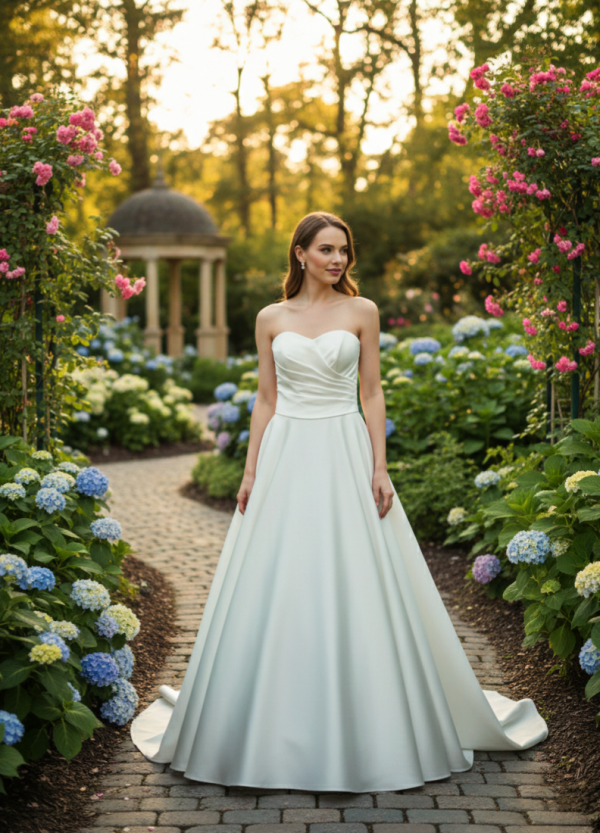 Pánt nélküli szatén menyasszonyi ruha