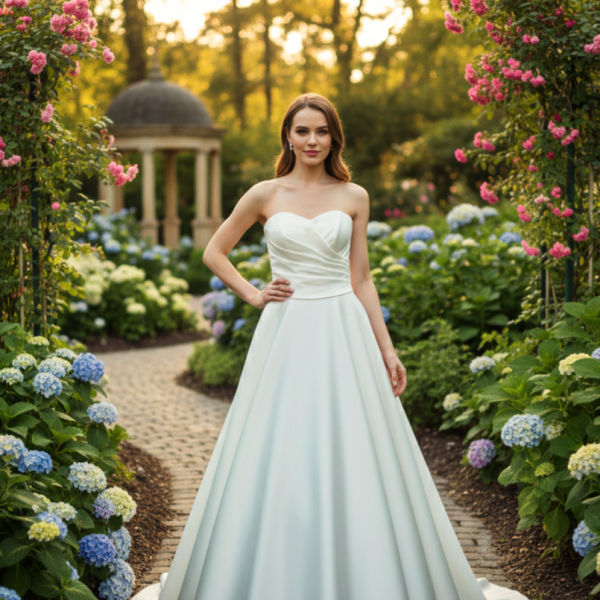 Pánt nélküli szatén menyasszonyi ruha