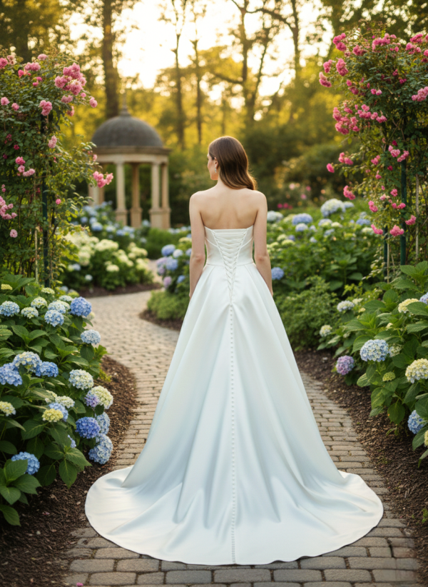 Pánt nélküli szatén menyasszonyi ruha