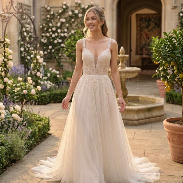 Tört fehér tüll menyasszonyi ruha