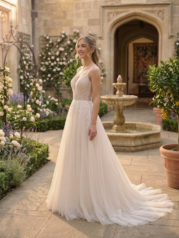 Tört fehér tüll menyasszonyi ruha