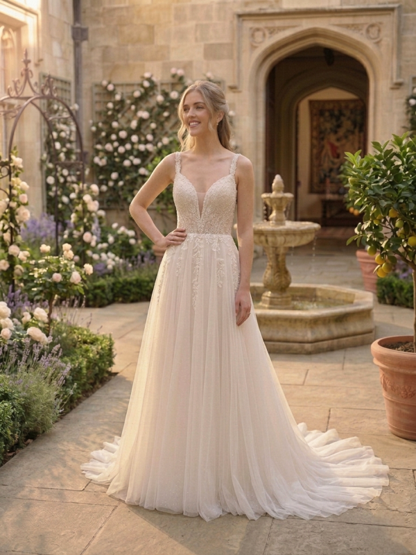 Tört fehér tüll menyasszonyi ruha