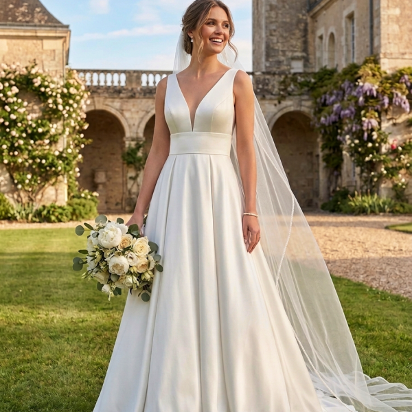 letisztult és időtlen menyasszonyi ruha