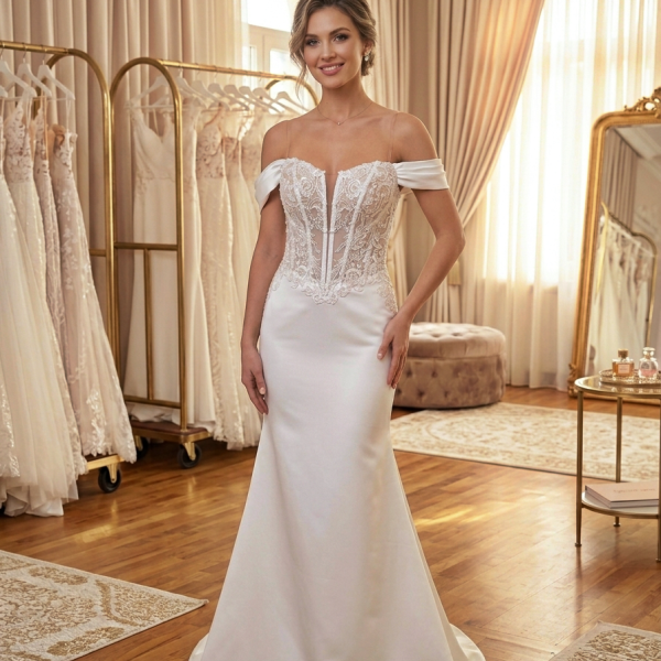 Csipke Fűzős Sellő Fazonú Esküvői Ruha