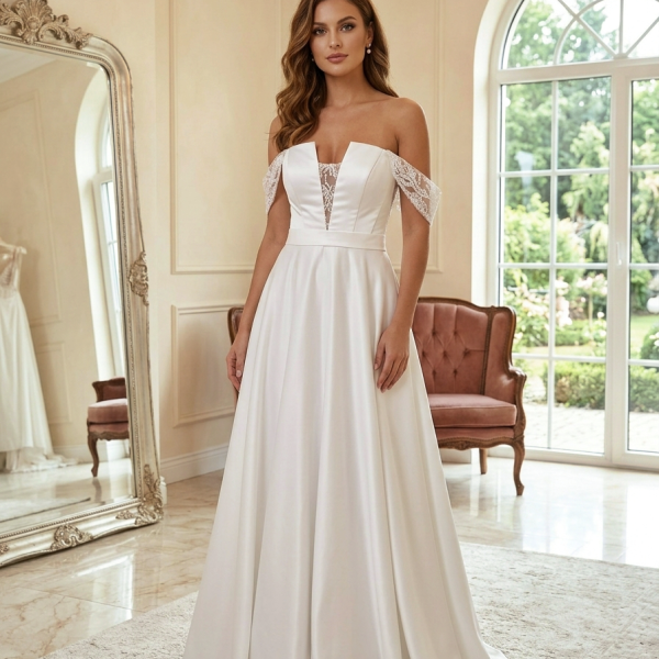 Ejtett Vállú Szatén Menyasszonyi Ruha