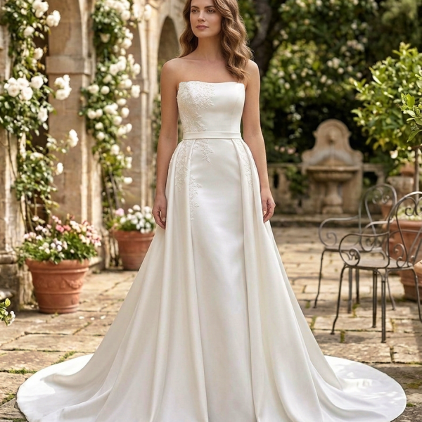 2 az 1-ben Szatén Esküvői Ruha