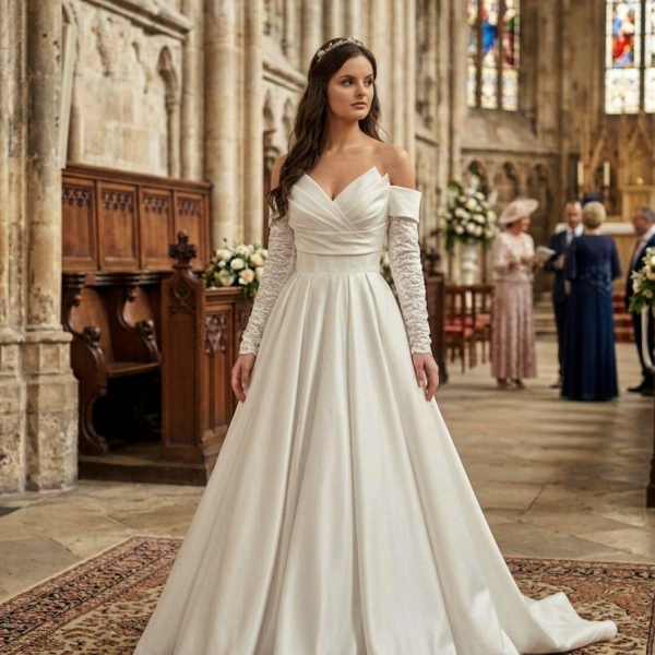 Redőzött Szatén Menyasszonyi Ruha