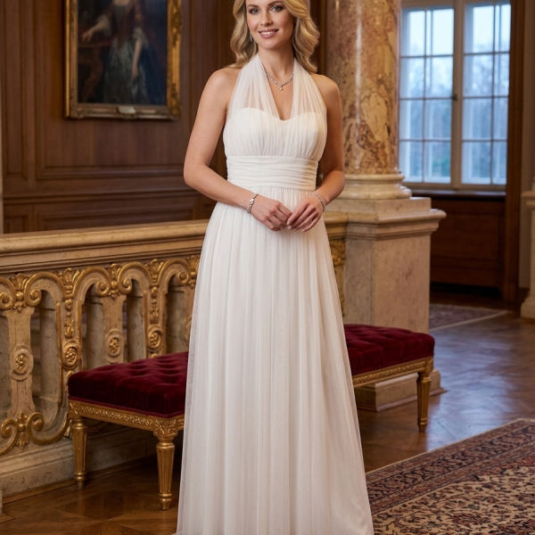 Elegáns görög stílusú fehér alkalmi ruha