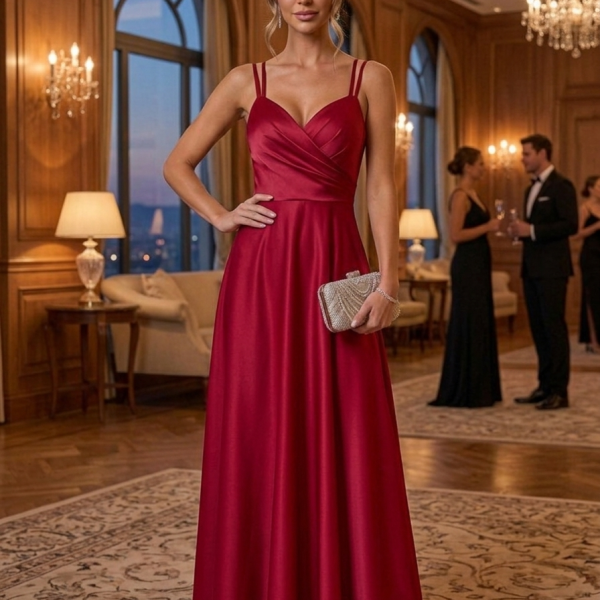 Elegáns bordó szatén menyecske ruha