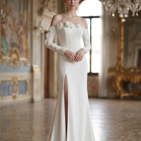 Elegáns off-shoulder estélyi ruha